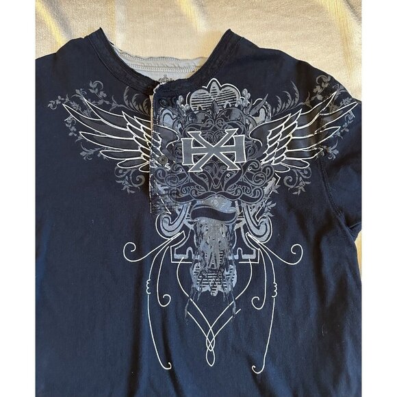 Vintage Y2K Helix Affliction Style Graphic Button Shirt Grunge Mens XL Goth - Picture 2 of 6